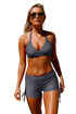 Gray Wrap Push up Halter High Waist Shorts Swimsuit